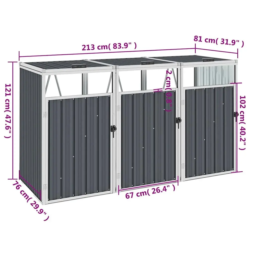 Triple Garbage Bin Shed for Outdoor Waste Storage