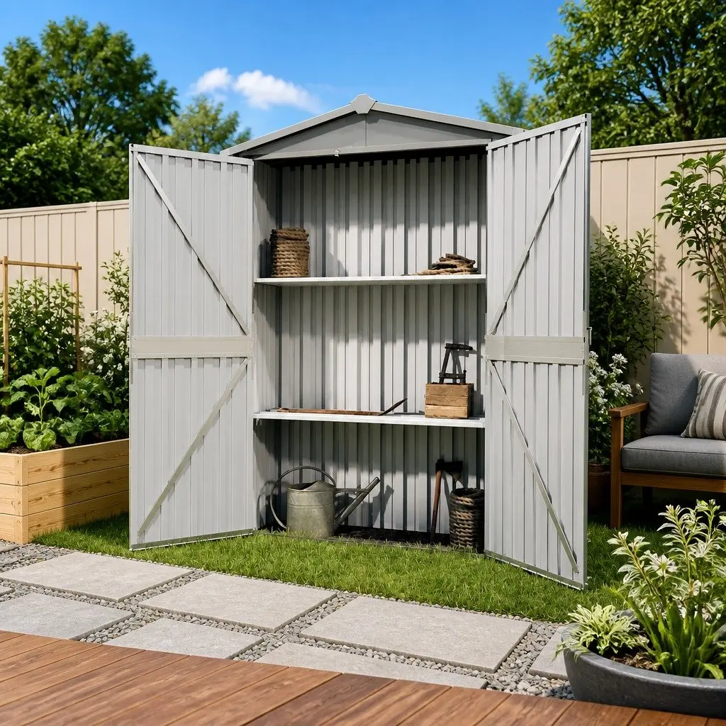Garden Shed Galvanised Steel Grey 116L x 45W x 175H cm