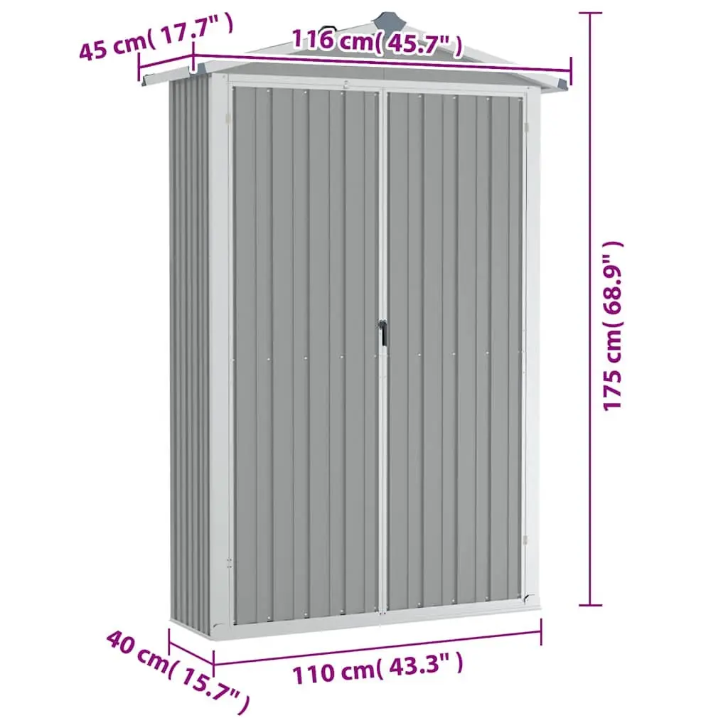 Garden Shed Galvanised Steel Grey 116L x 45W x 175H cm