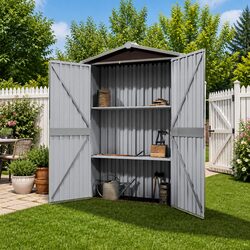 Durable Brown Garden Shed with Double Doors and Shelves