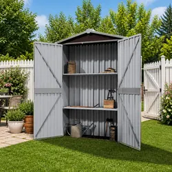 Durable Brown Garden Shed with Double Doors and Shelves
