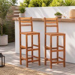 Set of 2 Wooden Bar Stools for Outdoor and Indoor Use