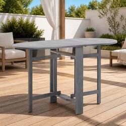 Grey Oval Folding Outdoor Dining Table in Acacia Wood