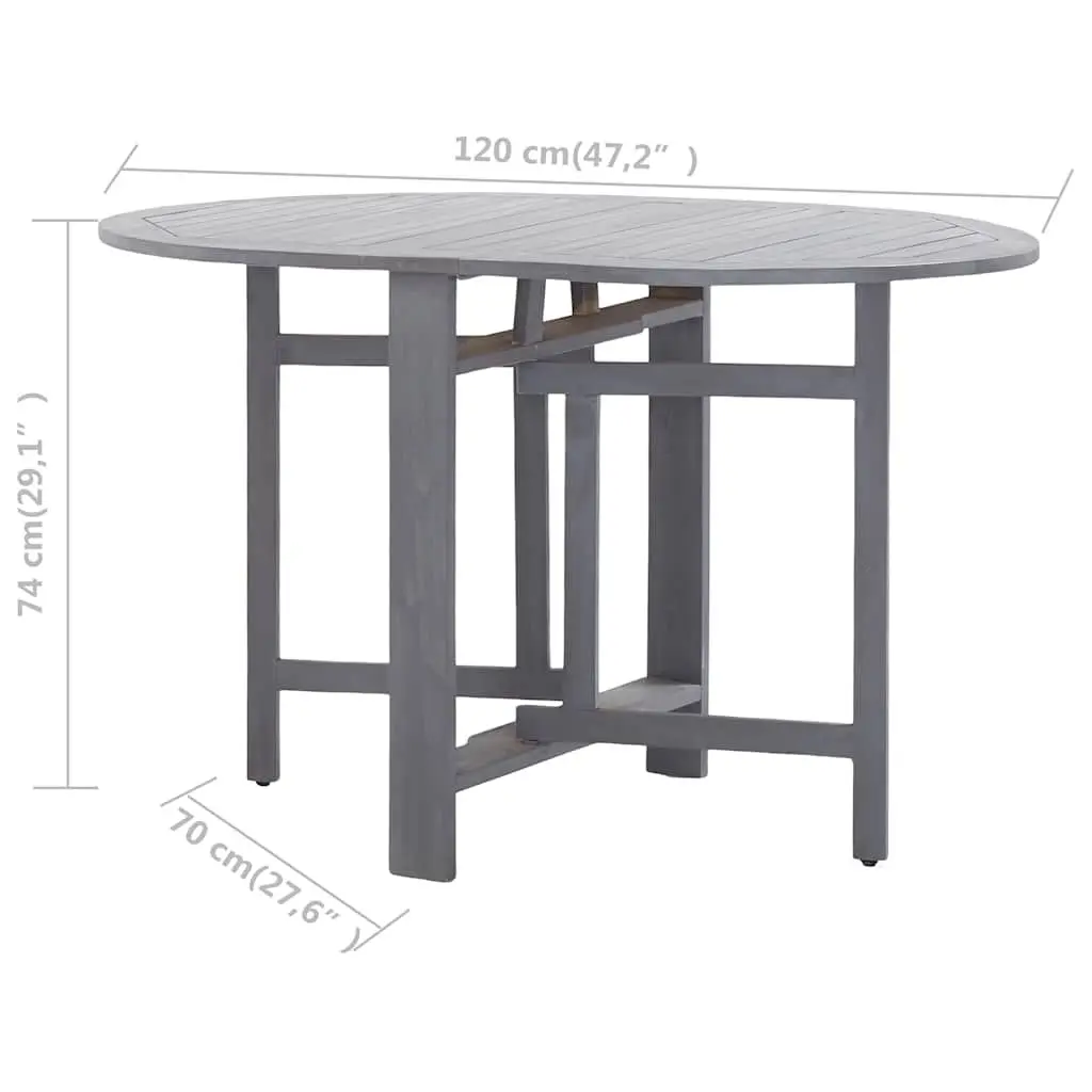 Outdoor Dining Table Solid Acacia Wood Grey Oval 120x70x74cm