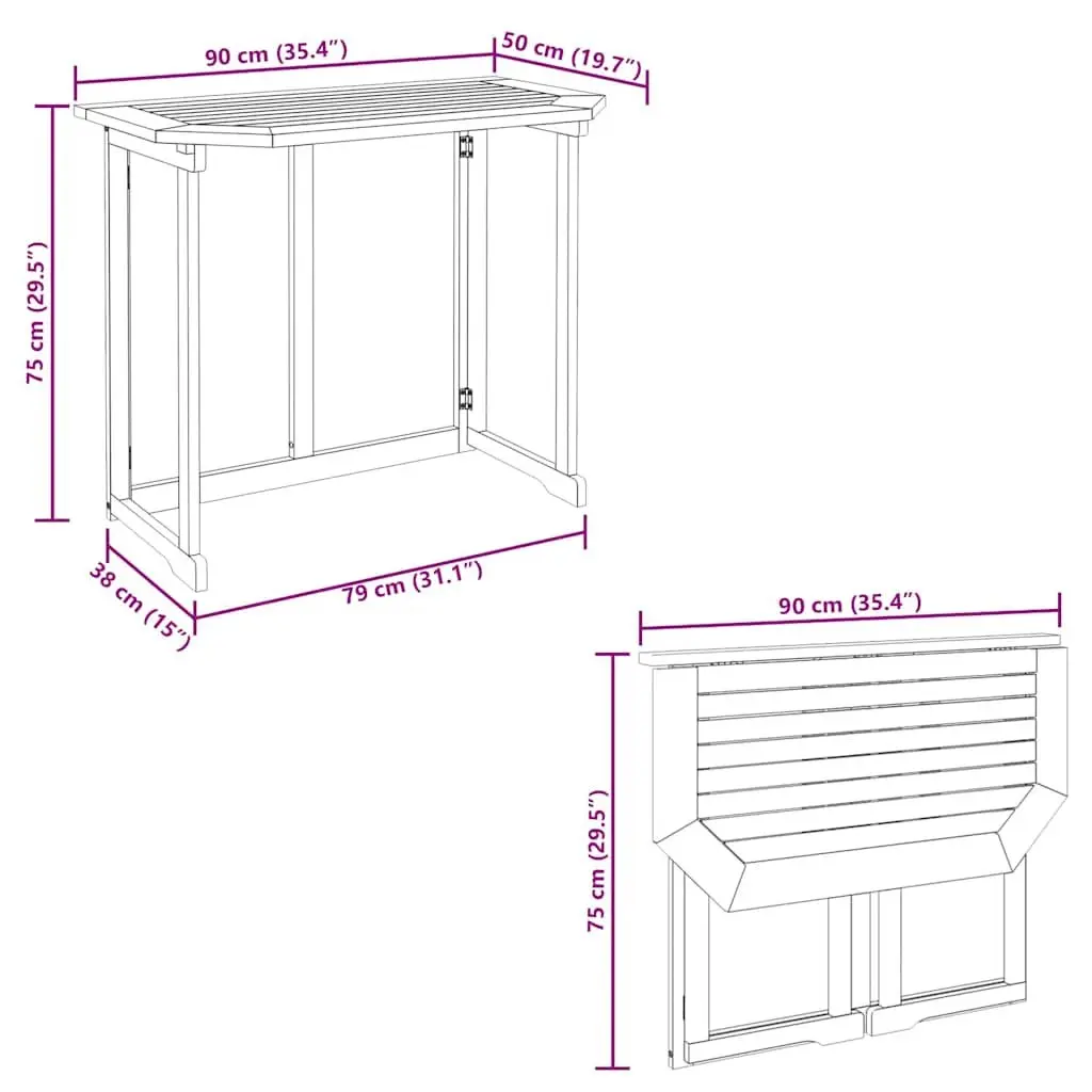 Folding Balcony Table in Grey Wash Finish