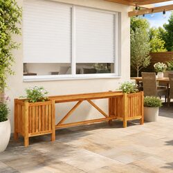Acacia Wood Garden Bench with Planters for Outdoors