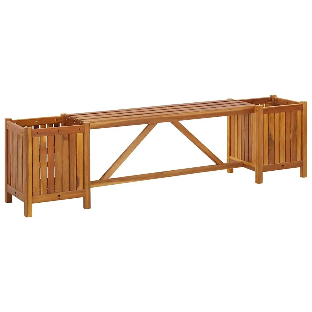 Acacia Wood Garden Bench with Planters for Outdoors