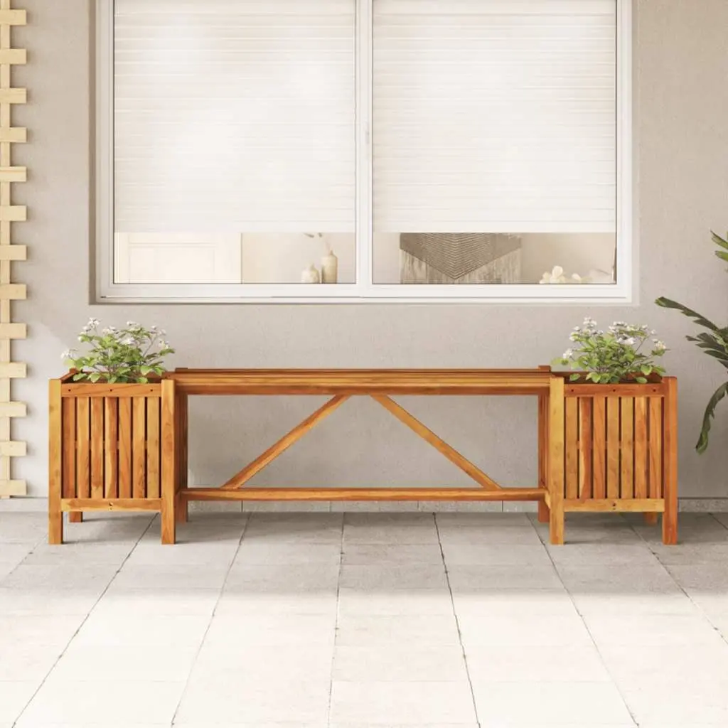 Acacia Wood Garden Bench with Planters for Outdoors