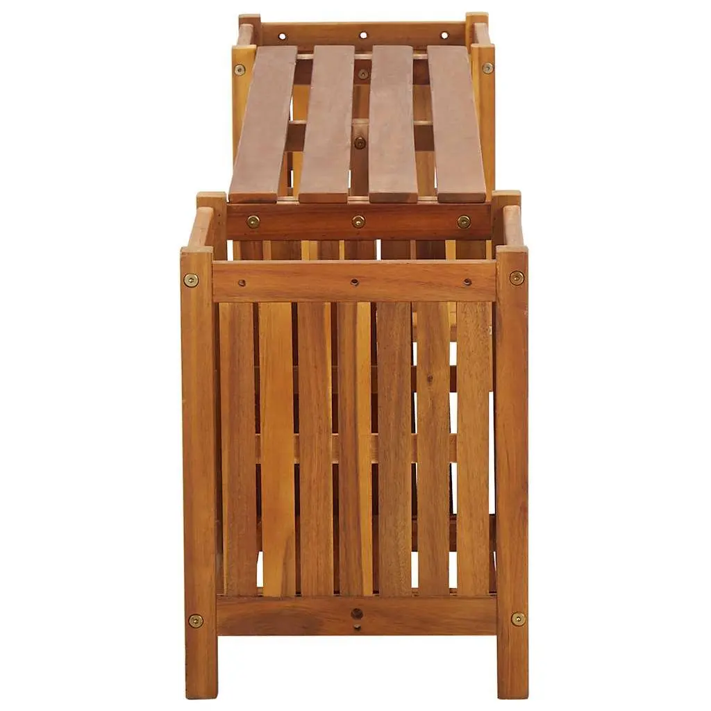 Acacia Wood Garden Bench with Planters for Outdoors