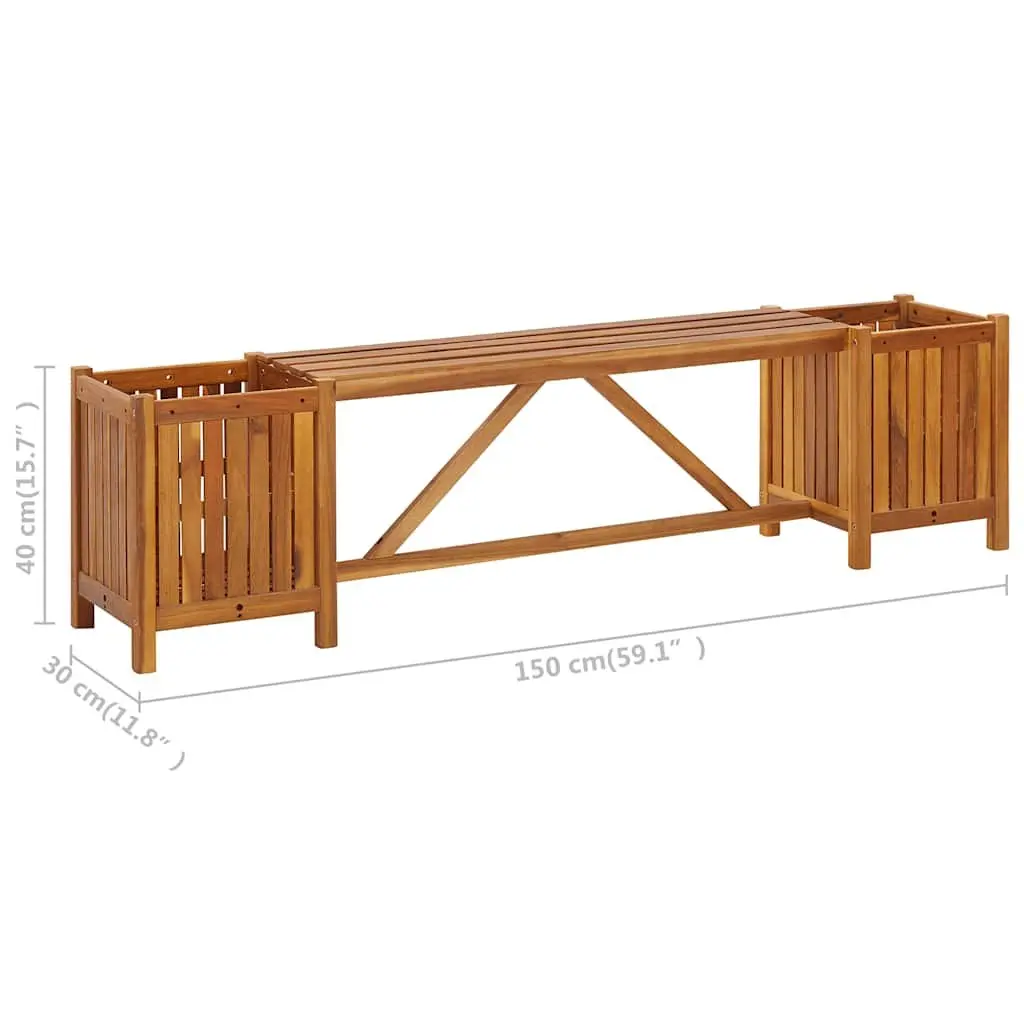 Acacia Wood Garden Bench with Planters for Outdoors