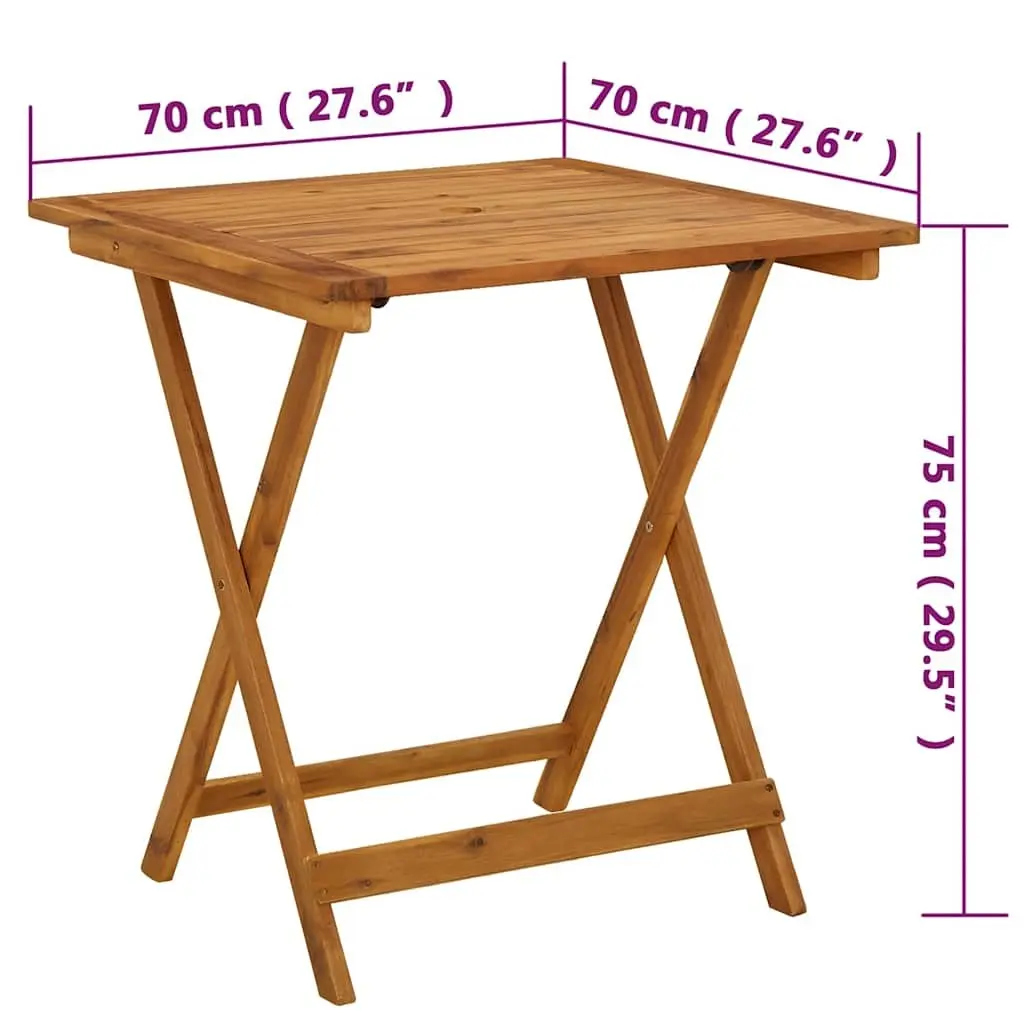 Folding Garden Dining Table Solid Acacia Wood 70x70x75cm Brown