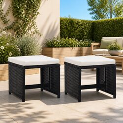 Set of 2 Durable Black Garden Stools with Cushions