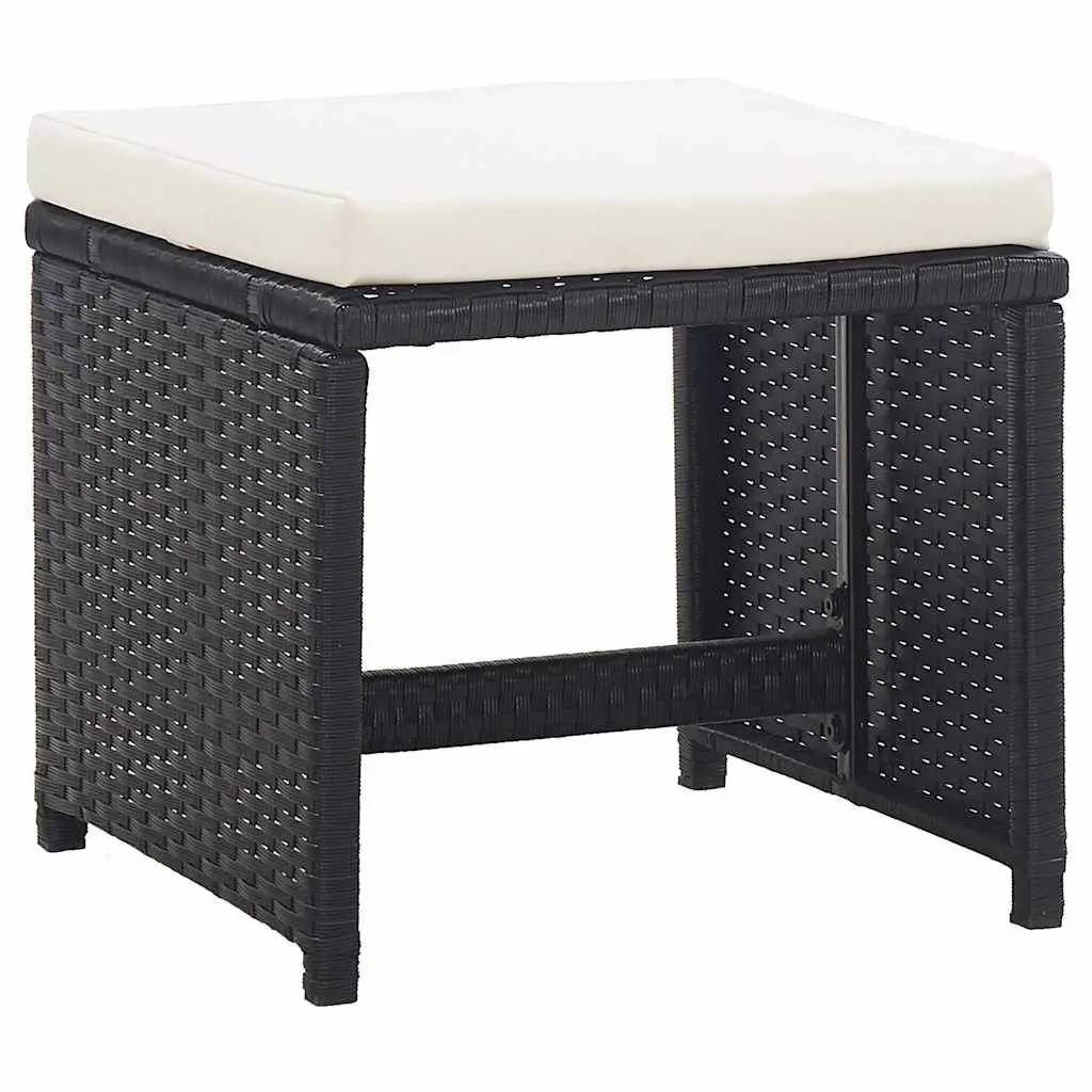 Garden Stools Set 2 pcs Poly Rattan Powder-coated Steel Black with Cushions