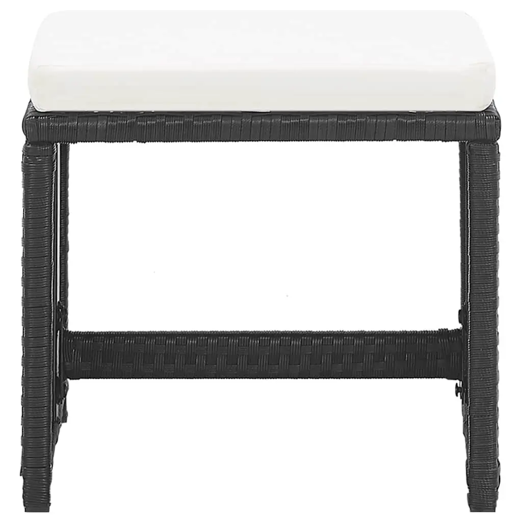 Garden Stools Set 2 pcs Poly Rattan Powder-coated Steel Black with Cushions