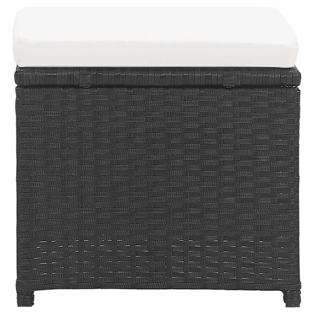 Garden Stools Set 2 pcs Poly Rattan Powder-coated Steel Black with Cushions