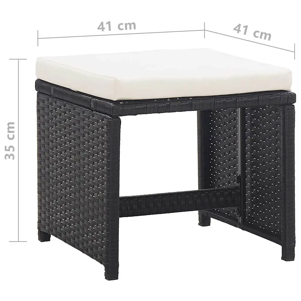 Garden Stools Set 2 pcs Poly Rattan Powder-coated Steel Black with Cushions