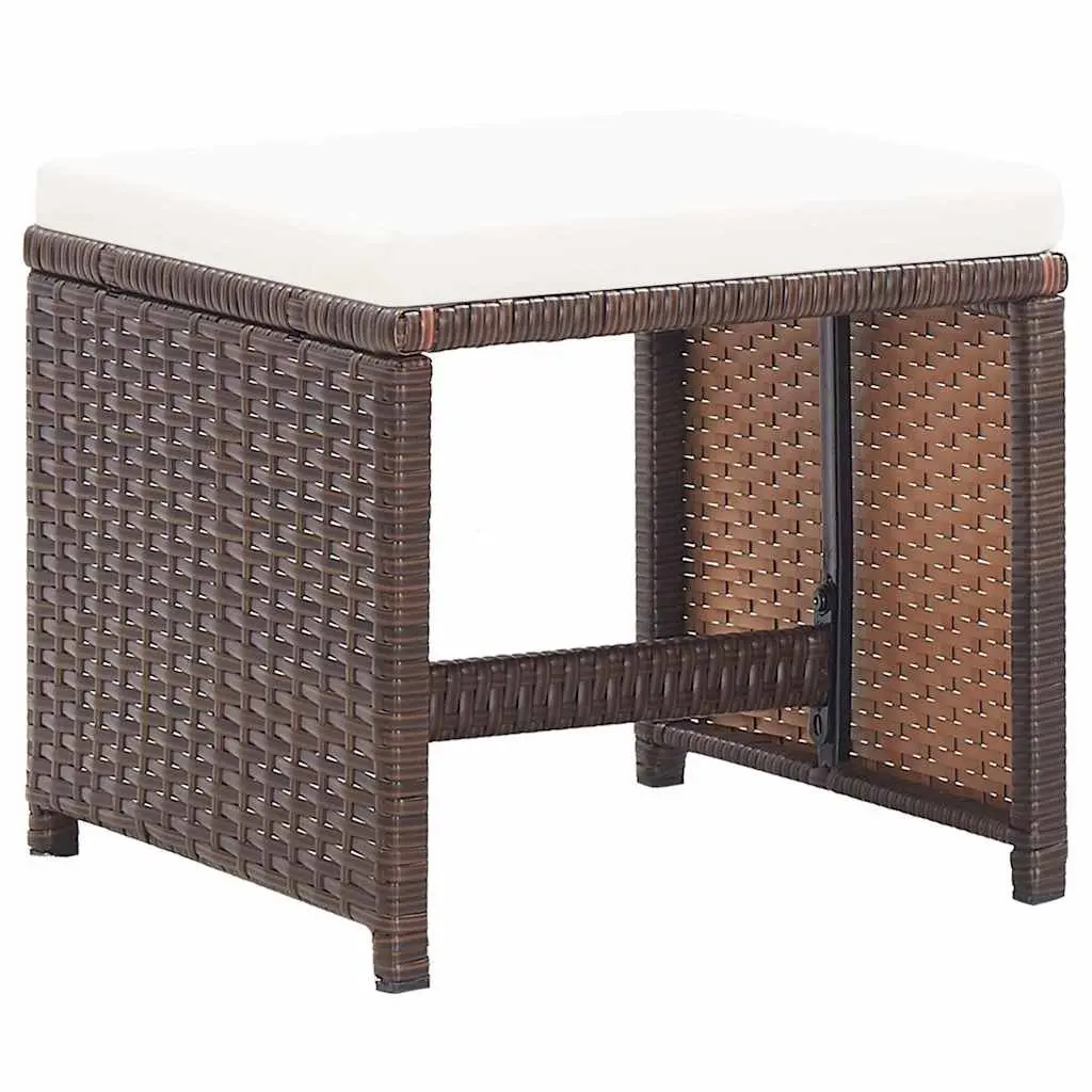 2 Pack Brown Rattan Garden Stools with Cushions