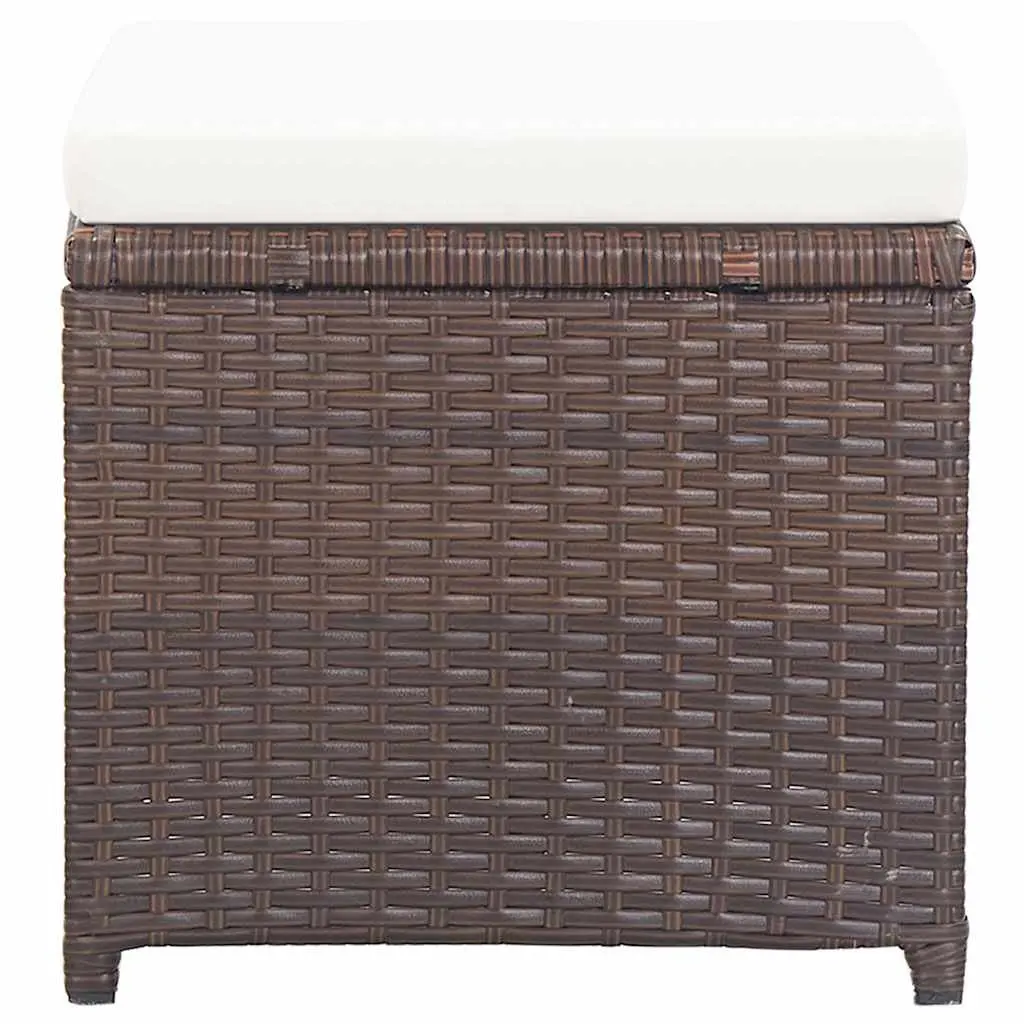 2 Pack Brown Rattan Garden Stools with Cushions