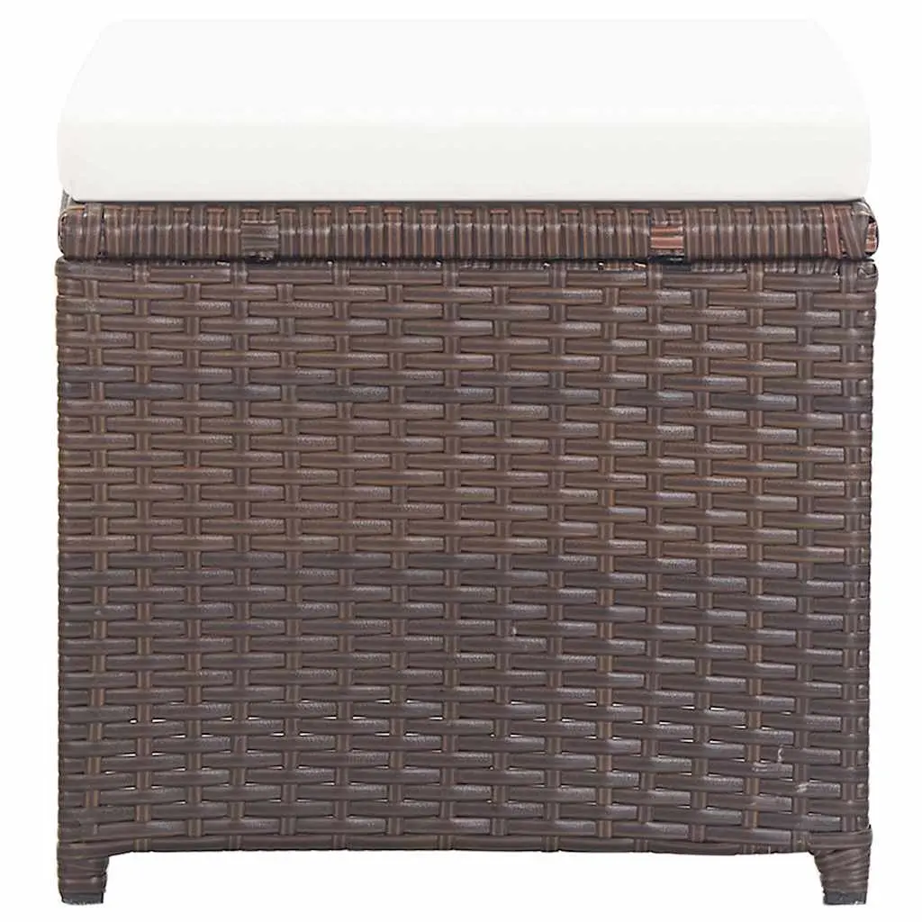 2 Pack Brown Rattan Garden Stools with Cushions