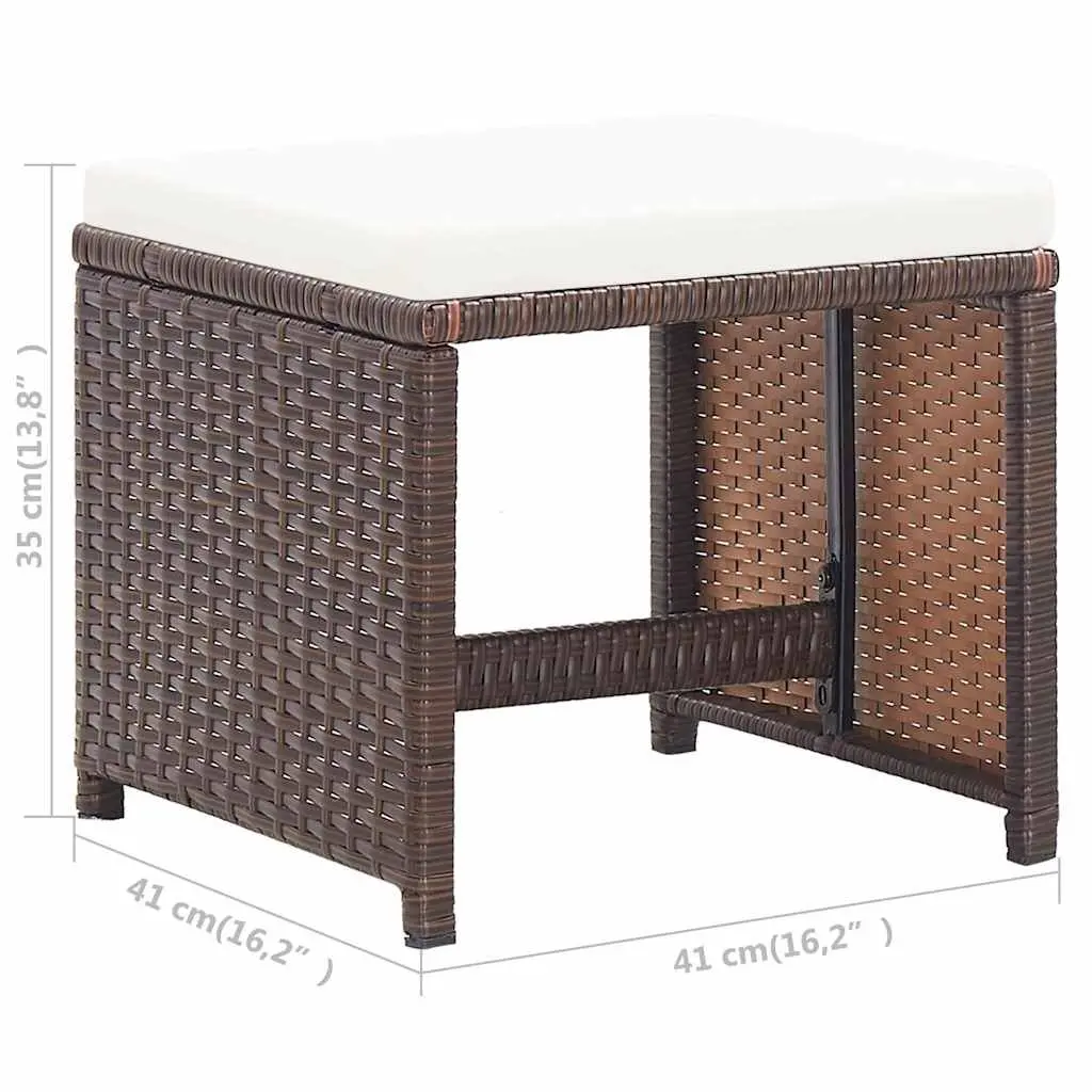 2 Pack Brown Rattan Garden Stools with Cushions