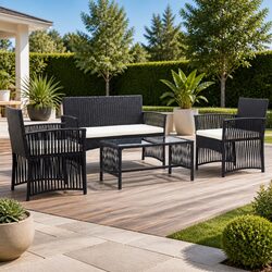 Stylish 4 Piece Outdoor Patio Furniture Set in Black