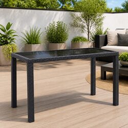 Durable Black Garden Dining Table with Glass Top
