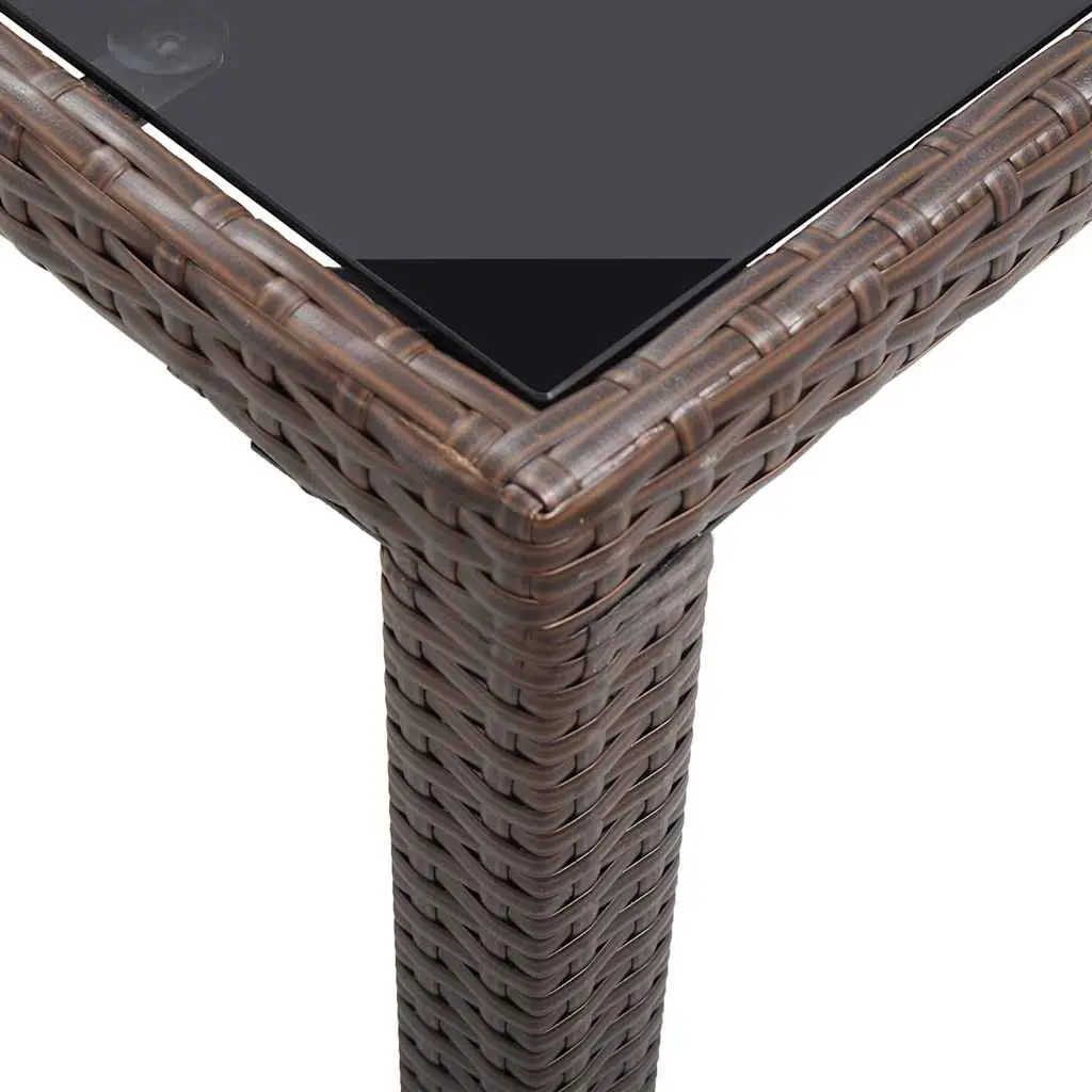 Garden Table Poly Rattan Brown 123 x 60 x 74 cm Glass Top
