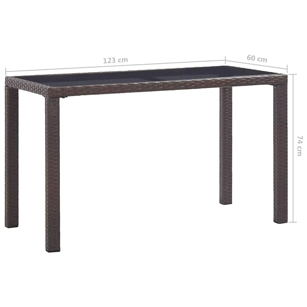 Garden Table Poly Rattan Brown 123 x 60 x 74 cm Glass Top