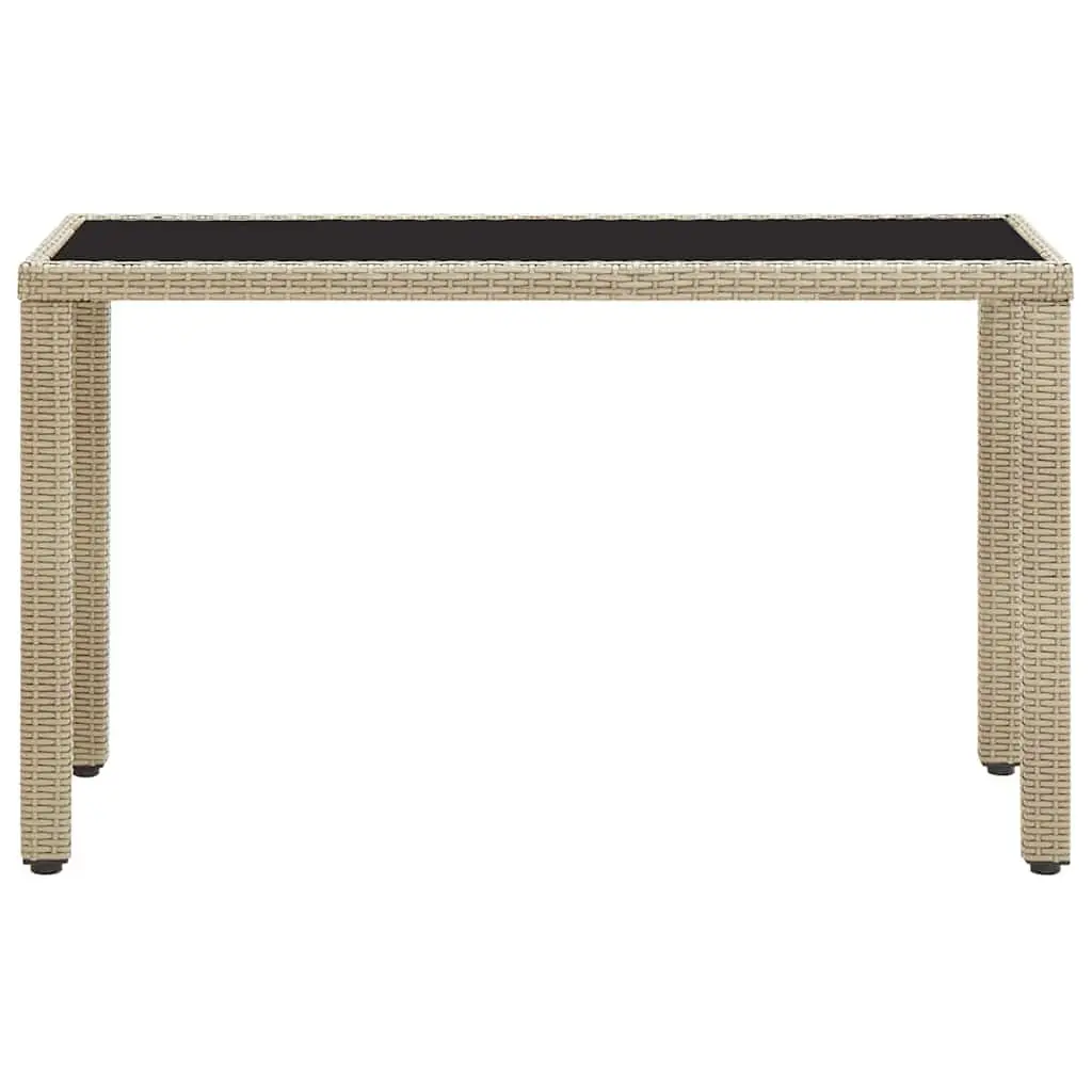 Beige Poly Rattan Garden Dining Table with Glass Top