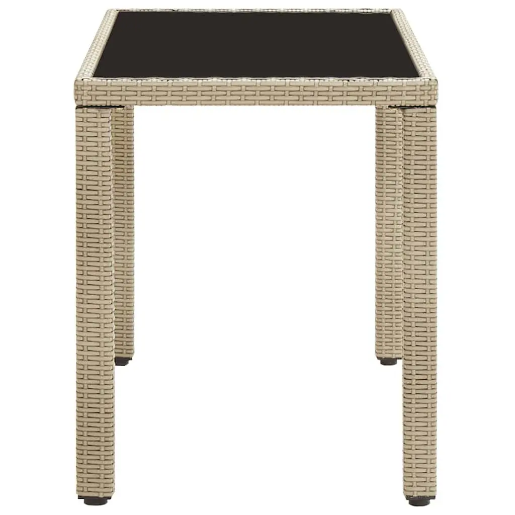 Beige Poly Rattan Garden Dining Table with Glass Top