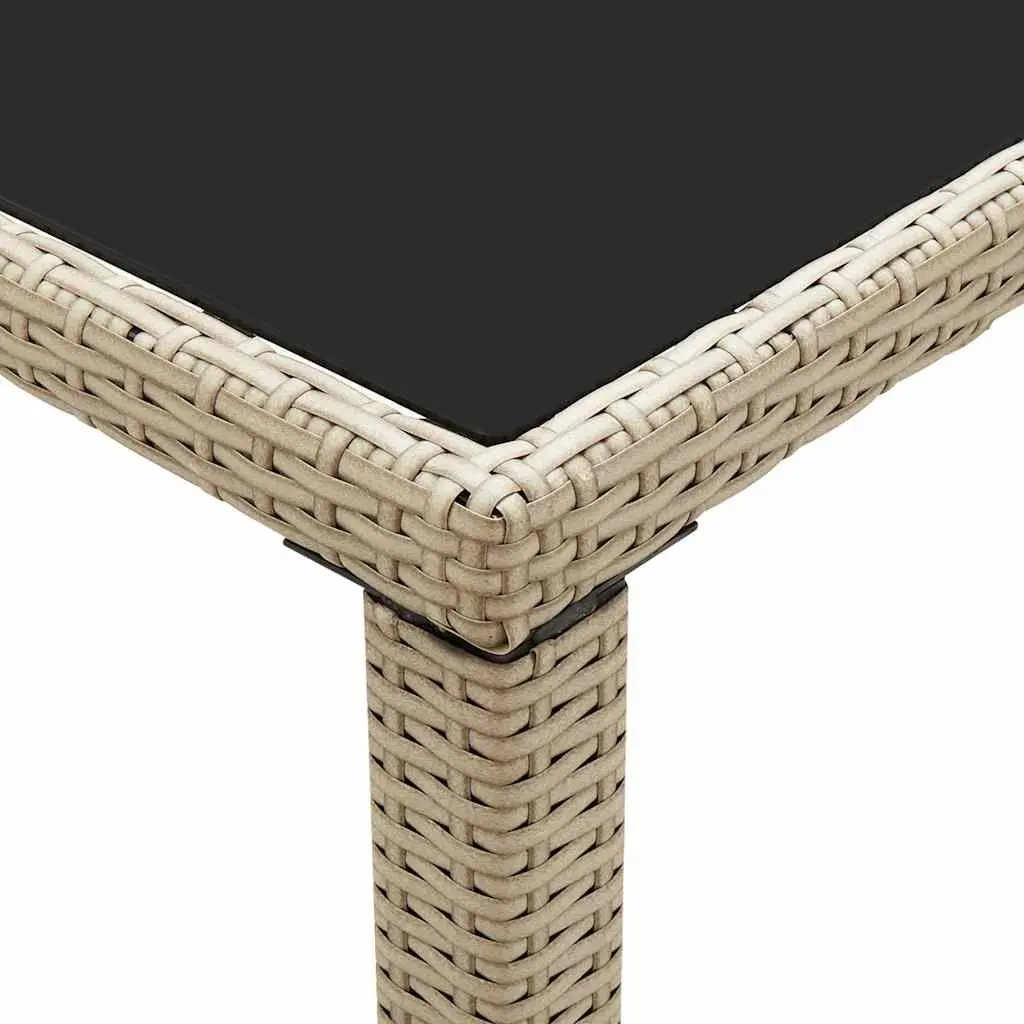 Beige Poly Rattan Garden Dining Table with Glass Top