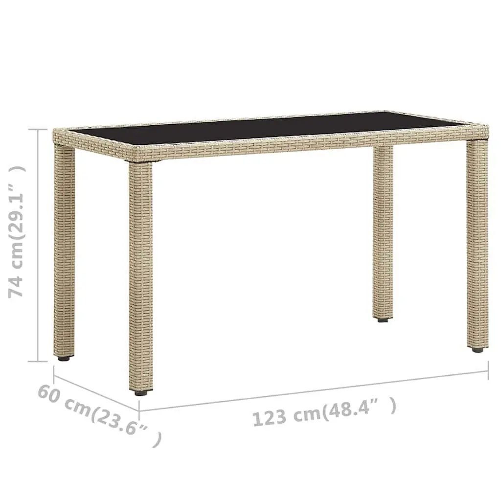 Beige Poly Rattan Garden Dining Table with Glass Top