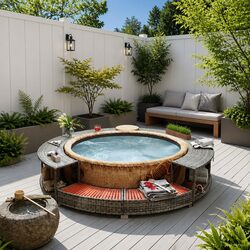 Premium Grey Poly Rattan Hot Tub Surround for Storage