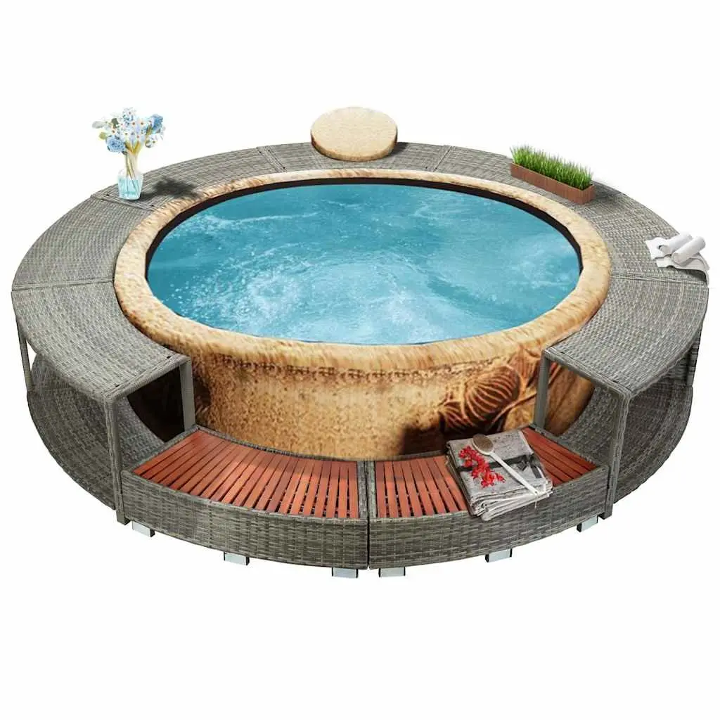 Grey Poly Rattan Hot Tub Surround for Storage