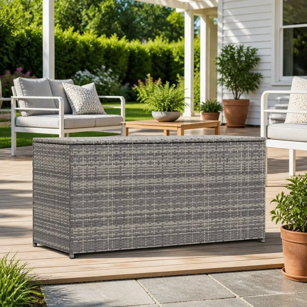 Garden Storage Box PE Rattan 120x50x60cm Grey Outdoor Furniture