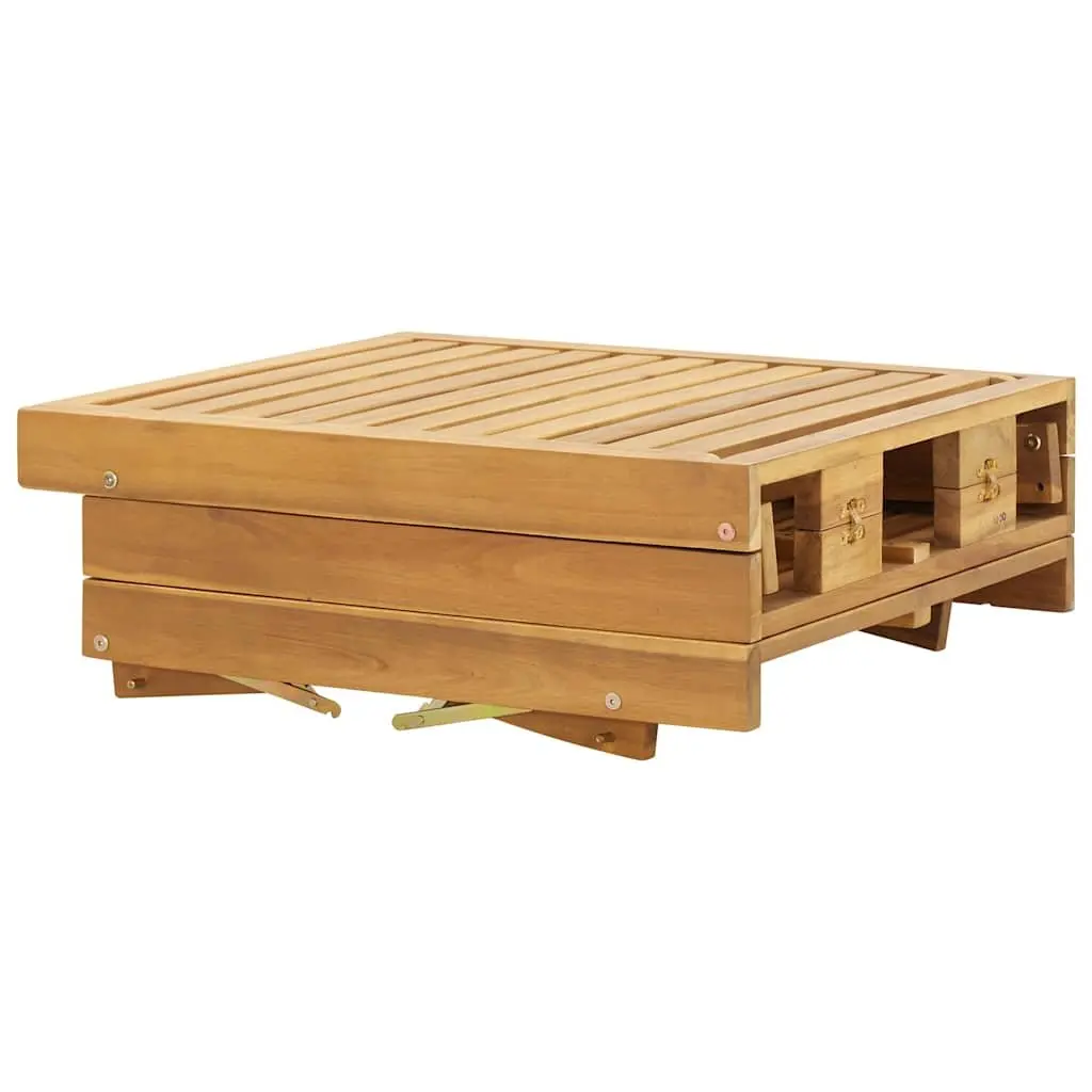 Folding Sun Lounger Solid Acacia Wood Outdoor Patio Garden Bed Brown with Cushion