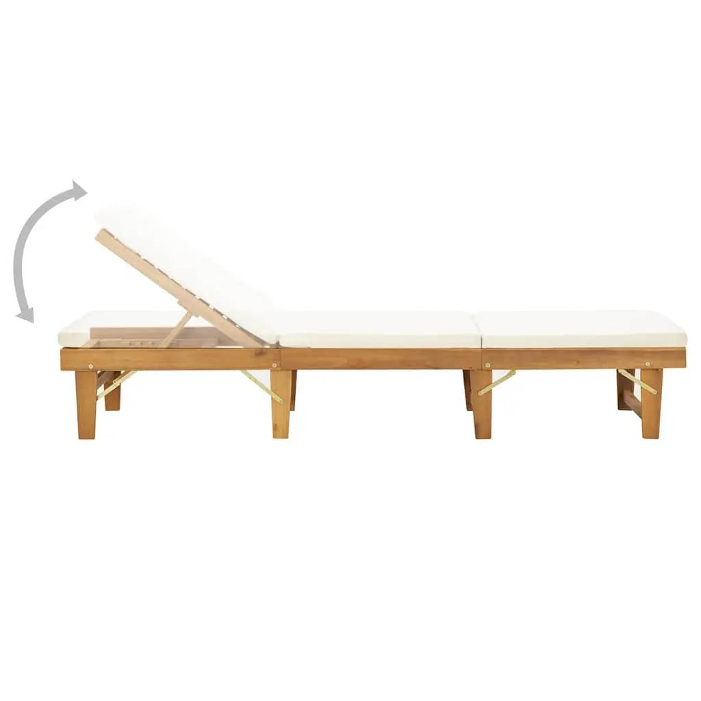 Folding Sun Lounger Solid Acacia Wood Outdoor Patio Garden Bed Brown with Cushion