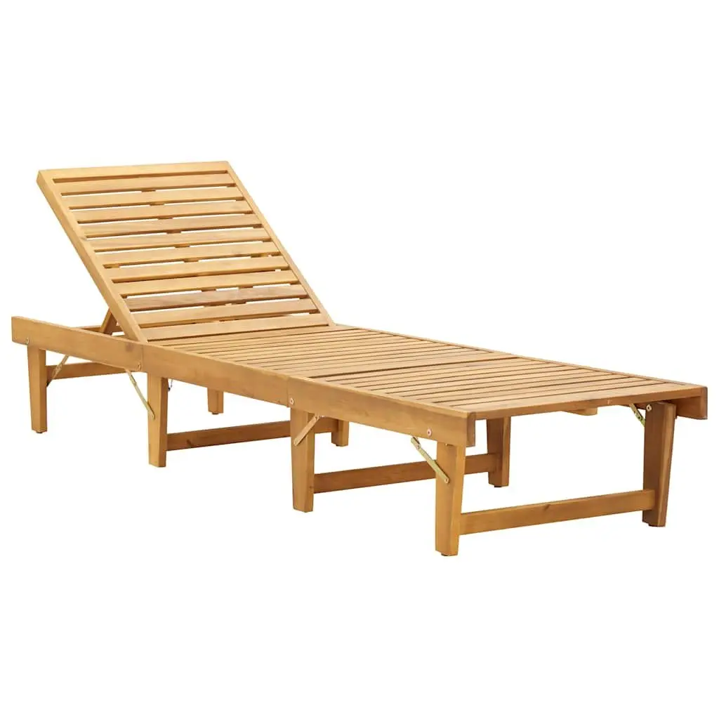Solid Acacia Folding Sun Lounger with Grey Cushion