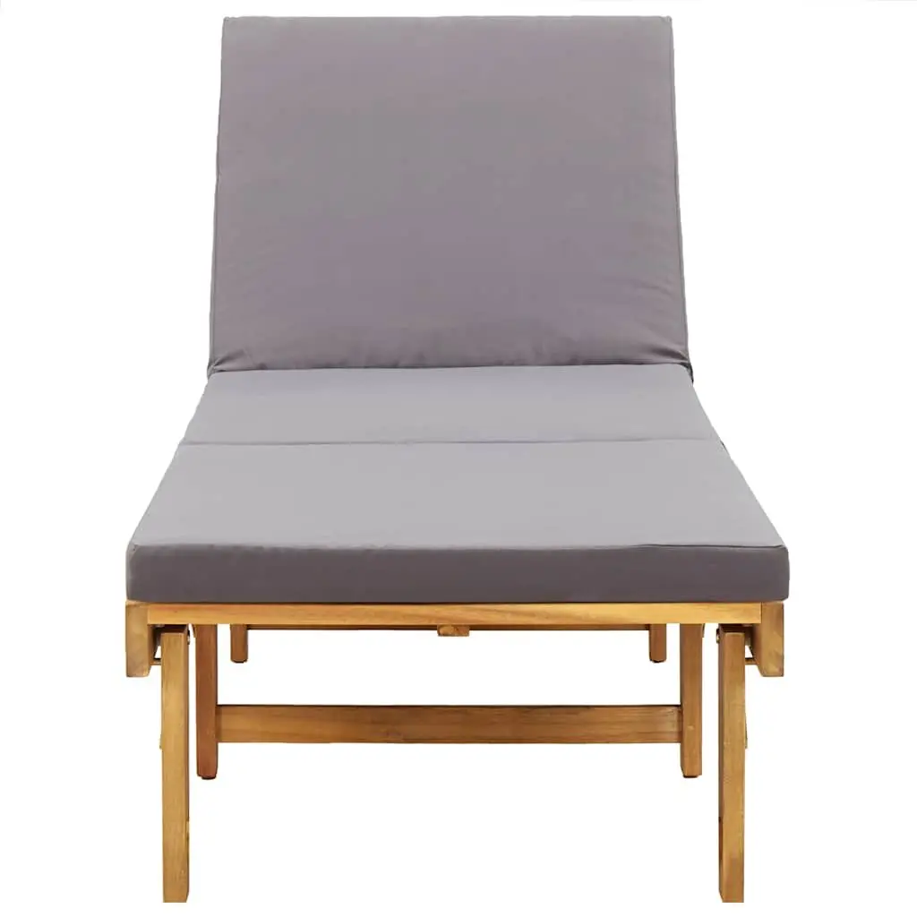 Solid Acacia Folding Sun Lounger with Grey Cushion