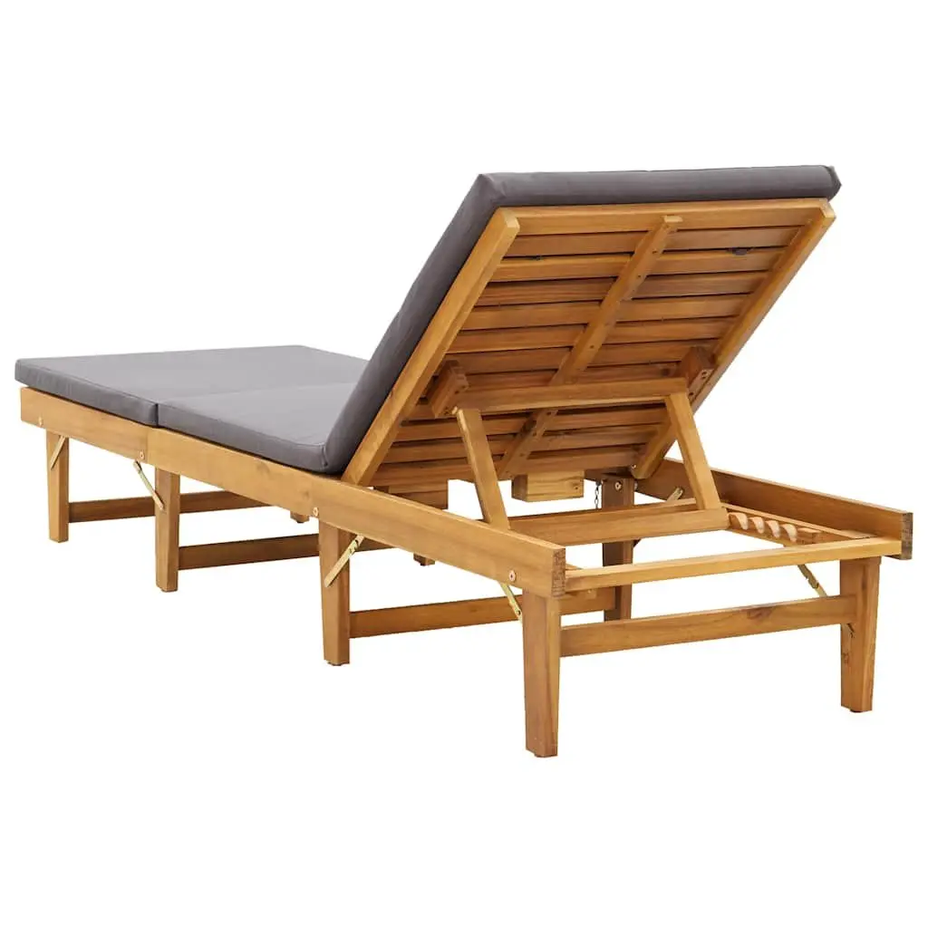 Solid Acacia Folding Sun Lounger with Grey Cushion