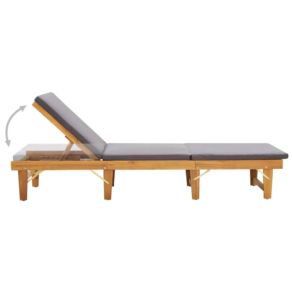 Solid Acacia Folding Sun Lounger with Grey Cushion