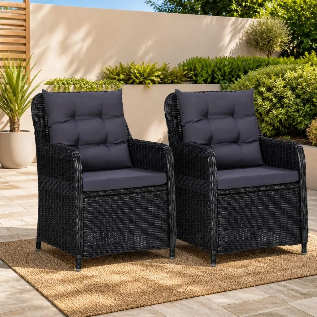 Outdoor Chairs Set Hand Woven PE Rattan Steel Frame Black