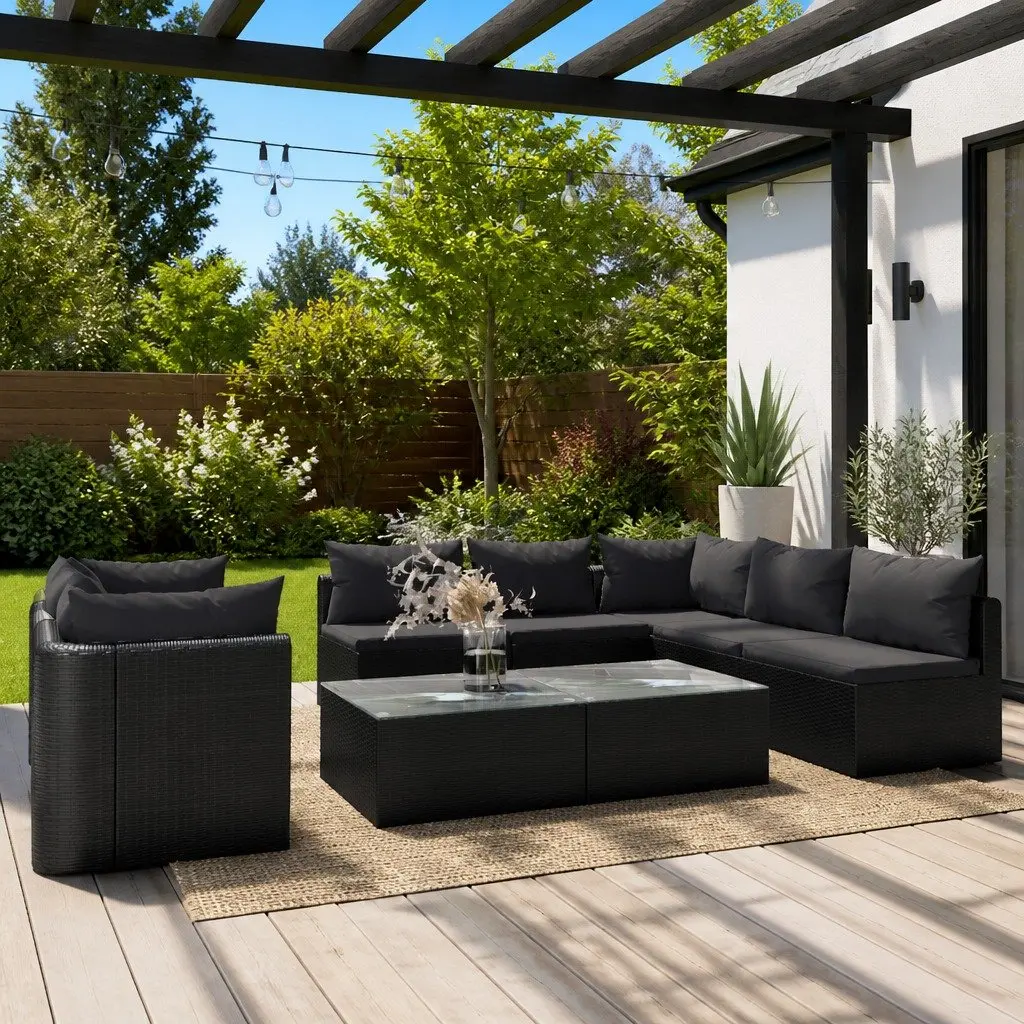 Garden Lounge Set Poly Rattan Black 9 Piece Modular Outdoor Sofa Set