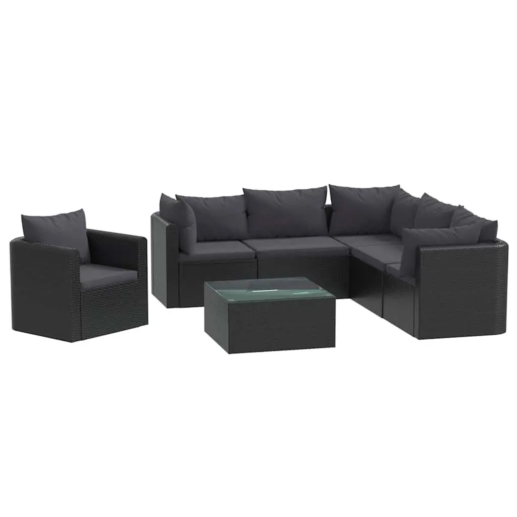 7 Piece Outdoor Sectional Sofa Set PE Rattan Black with Cushions Coffee Table