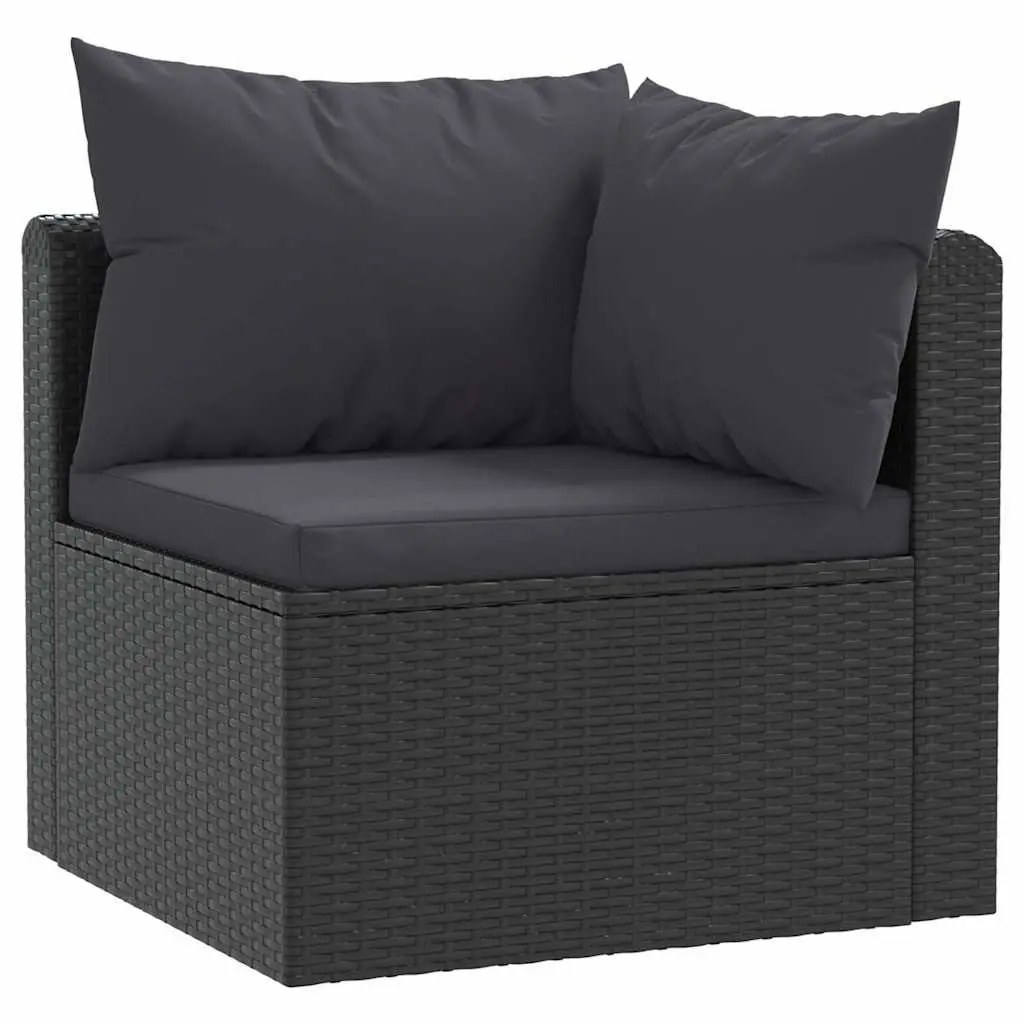 7 Piece Outdoor Sectional Sofa Set PE Rattan Black with Cushions Coffee Table