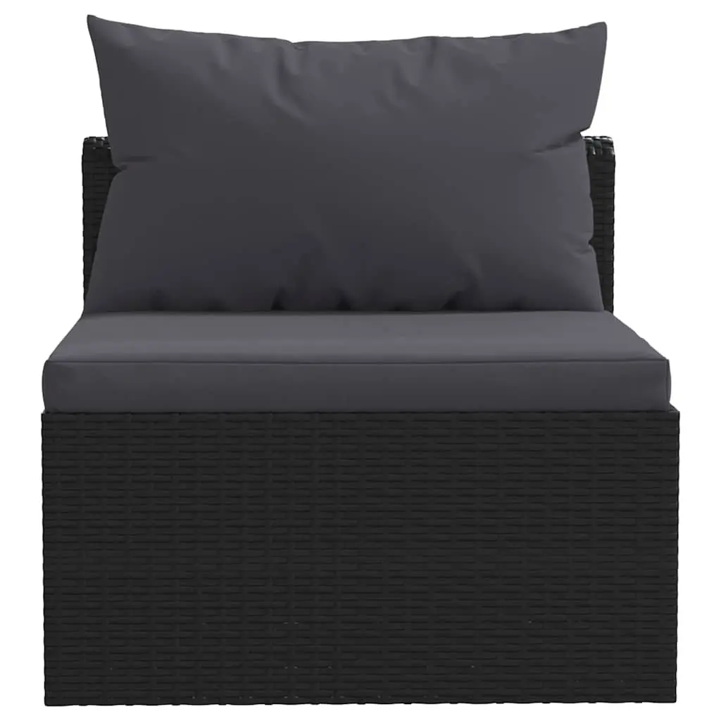 7 Piece Outdoor Sectional Sofa Set PE Rattan Black with Cushions Coffee Table