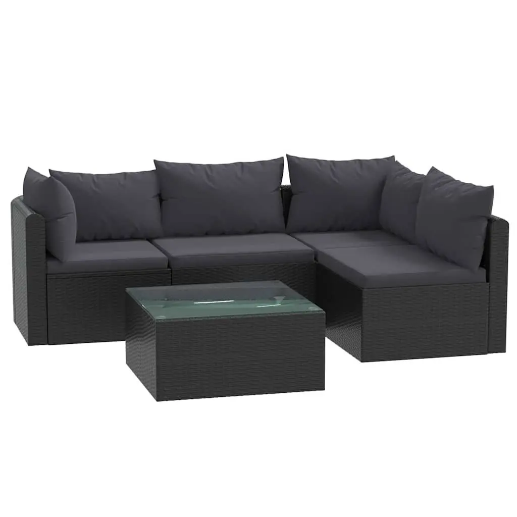 5 Piece Garden Lounge Set with Cushions Poly Rattan Outdoor Sofa Black