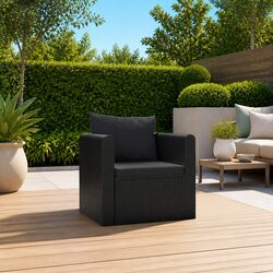 Black Poly Rattan Outdoor Single Sofa with Cushions