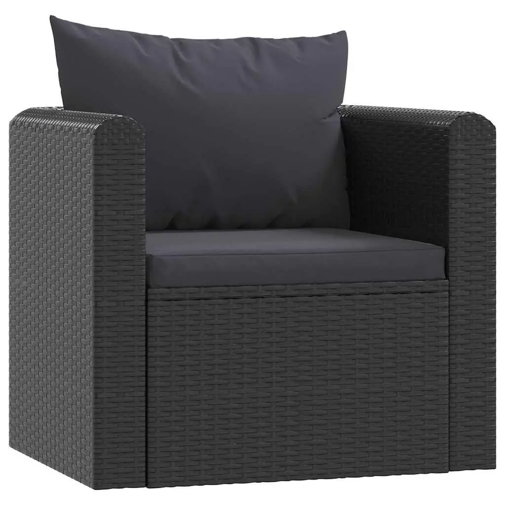 Black Poly Rattan Outdoor Single Sofa with Cushions