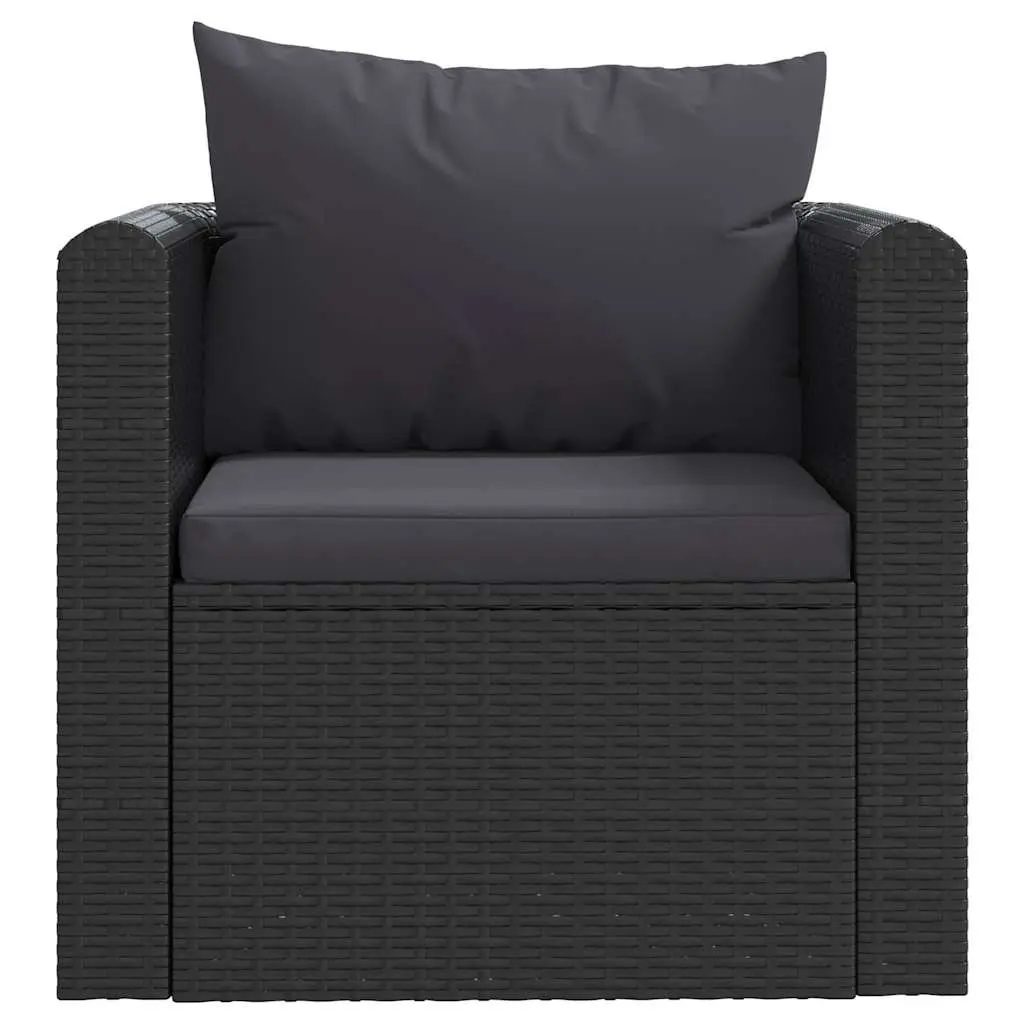 Black Poly Rattan Outdoor Single Sofa with Cushions